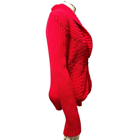 Chicos Red Knit Ribbed Cardigan Sweater Open Front Long Sleeve Cozy Classic Sz 2 - Picture 4 of 10